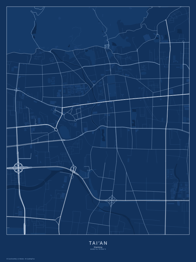 Tai’an map poster, blueprint style