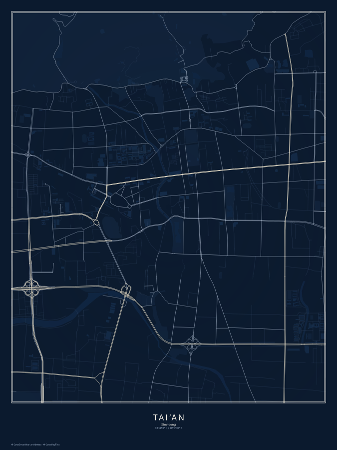 Tai’an map poster, midnight style