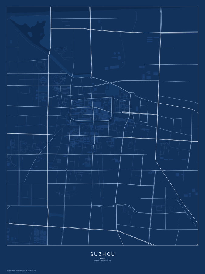 Suzhou map poster, blueprint style