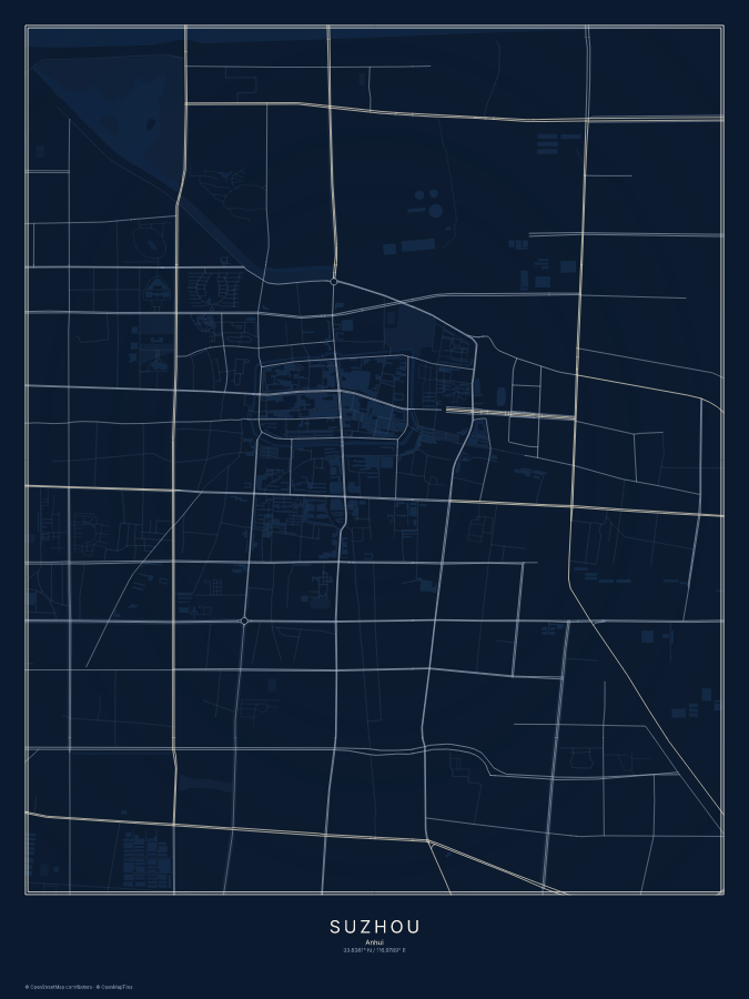 Suzhou map poster, midnight style