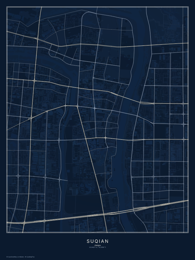 Suqian map poster, midnight style