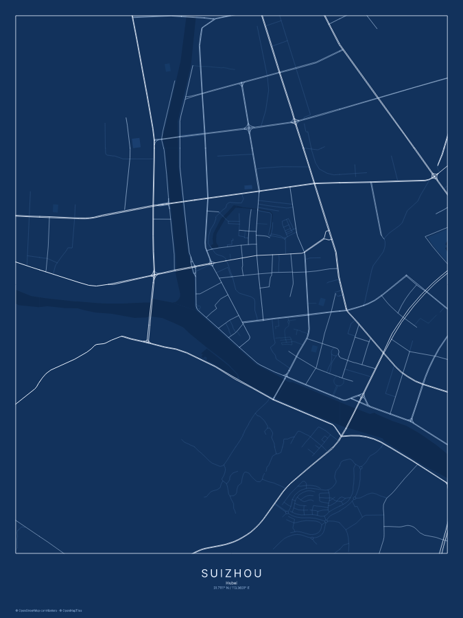 Suizhou map poster, blueprint style