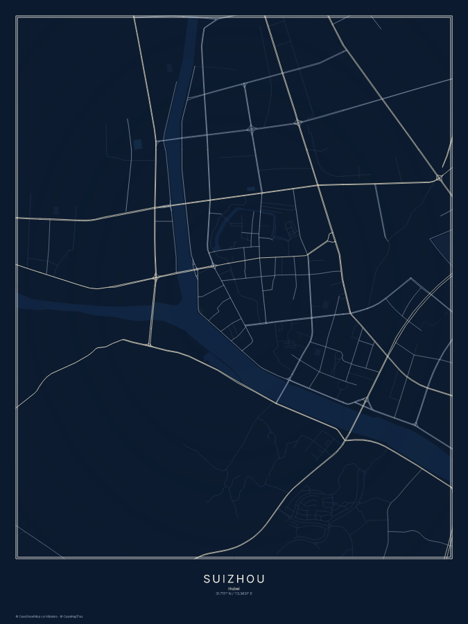 Suizhou map poster, midnight style