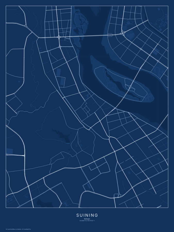 Suining map poster, blueprint style