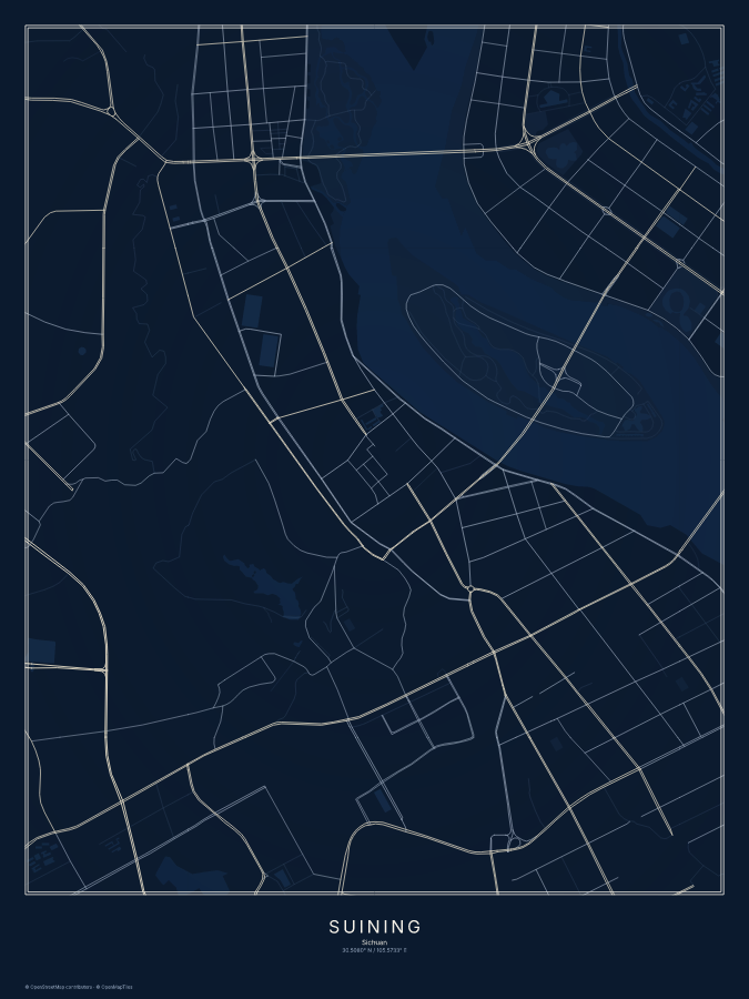 Suining map poster, midnight style