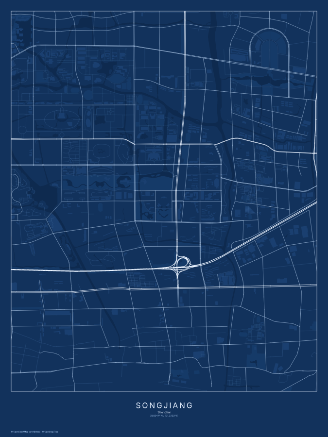 Songjiang map poster, blueprint style