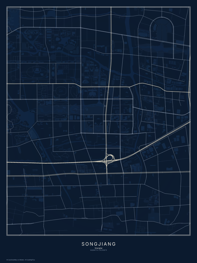 Songjiang map poster, midnight style