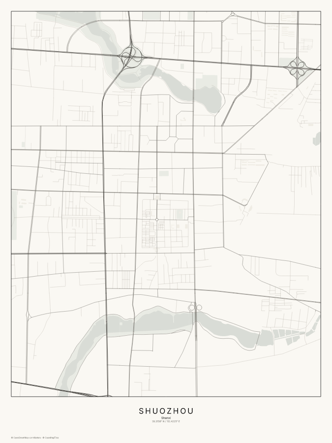 Shuozhou map poster, classic style