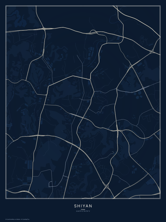 Shiyan map poster, midnight style