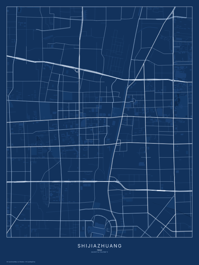 Shijiazhuang map poster, blueprint style