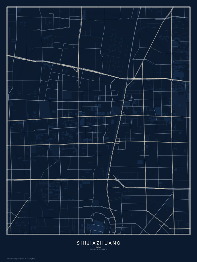 Shijiazhuang map poster, midnight style