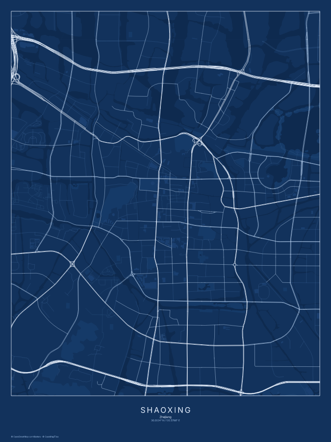 Shaoxing map poster, blueprint style