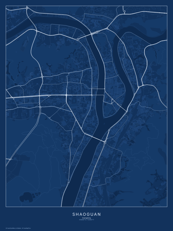 Shaoguan map poster, blueprint style