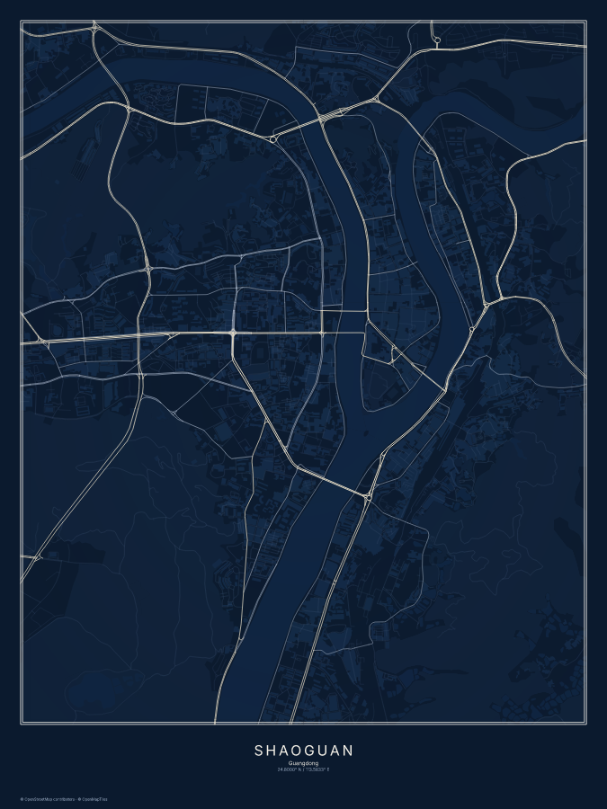 Shaoguan map poster, midnight style