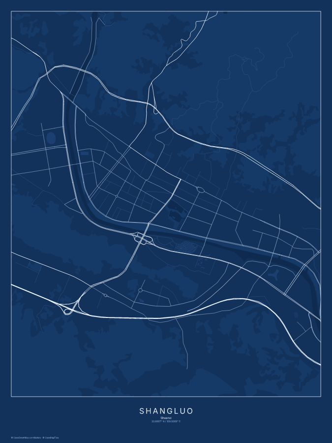 Shangluo map poster, blueprint style