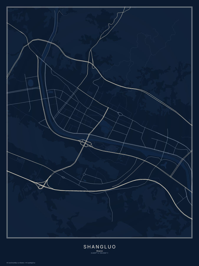 Shangluo map poster, midnight style