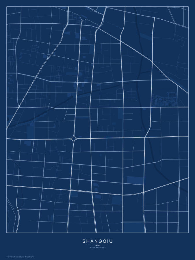 Shangqiu map poster, blueprint style