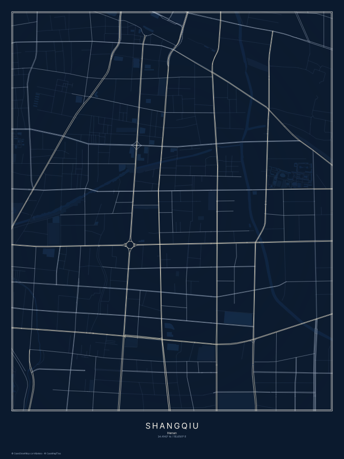 Shangqiu map poster, midnight style
