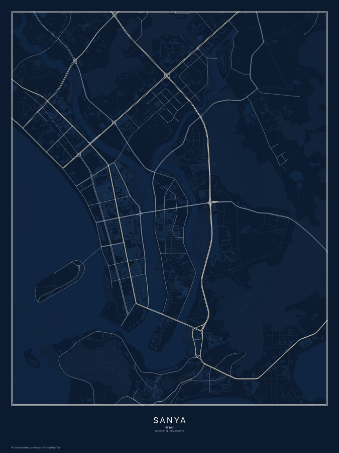 Sanya map poster, midnight style