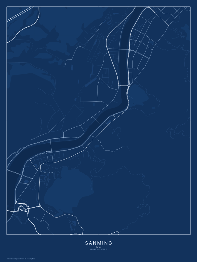 Sanming map poster, blueprint style