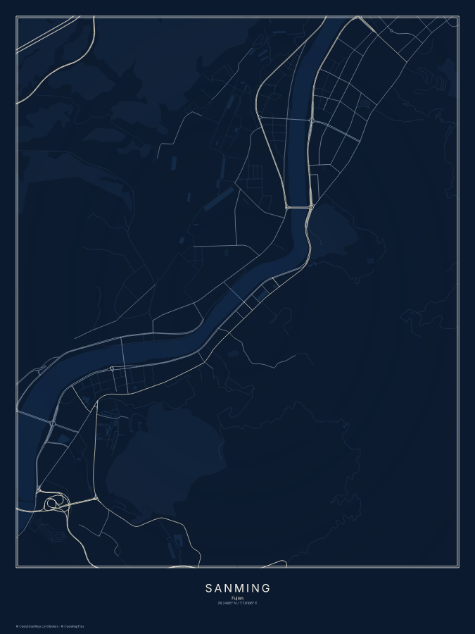 Sanming map poster, midnight style