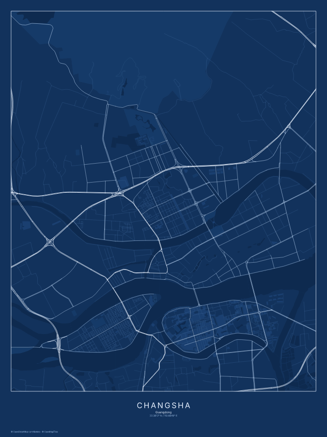 Changsha map poster, blueprint style