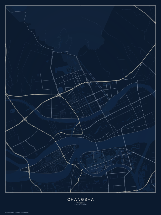Changsha map poster, midnight style