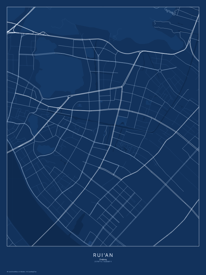 Rui’an map poster, blueprint style