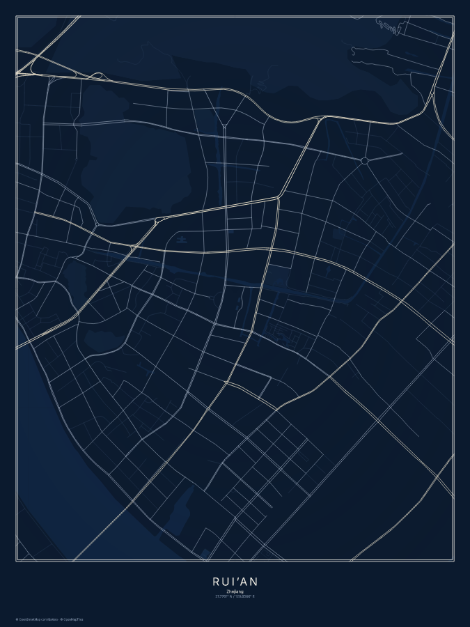 Rui’an map poster, midnight style