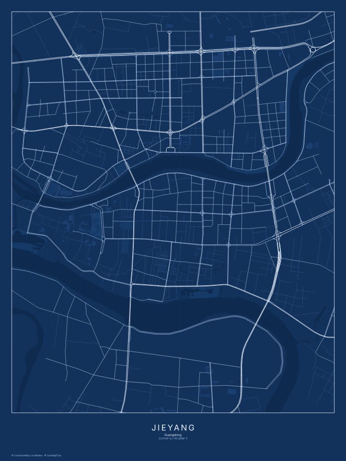 Jieyang map poster, blueprint style
