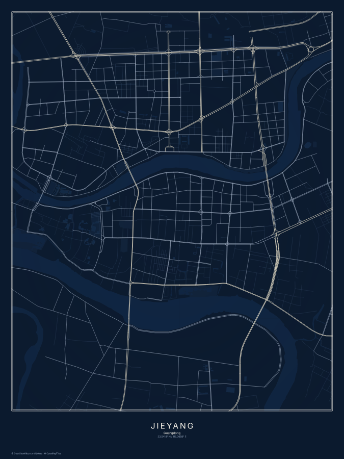 Jieyang map poster, midnight style