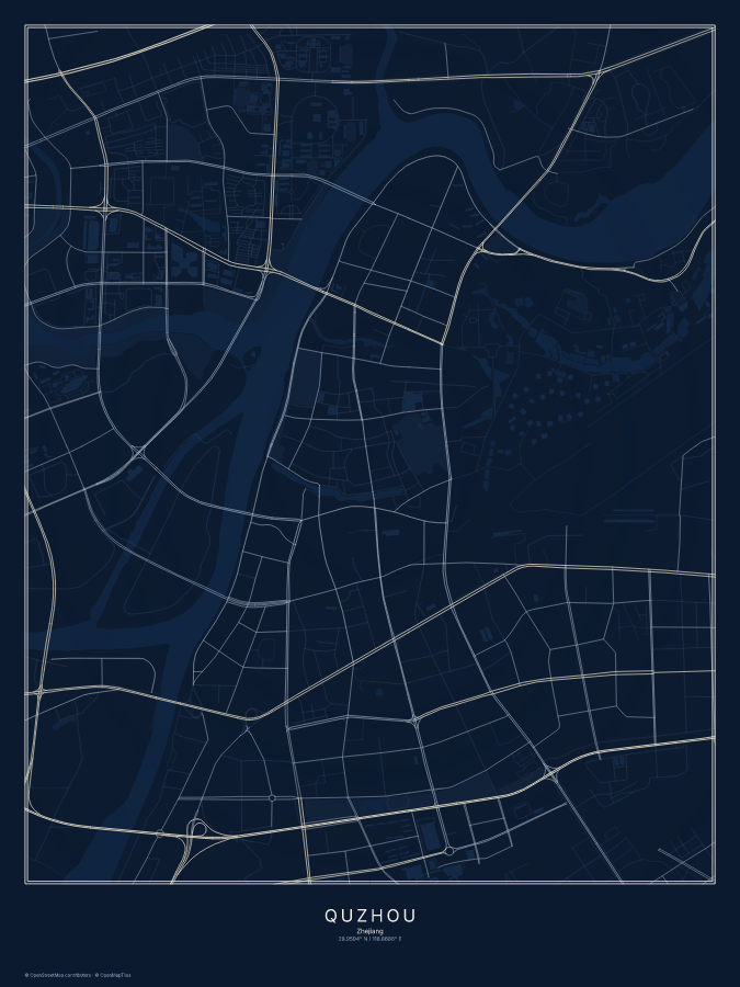 Quzhou map poster, midnight style