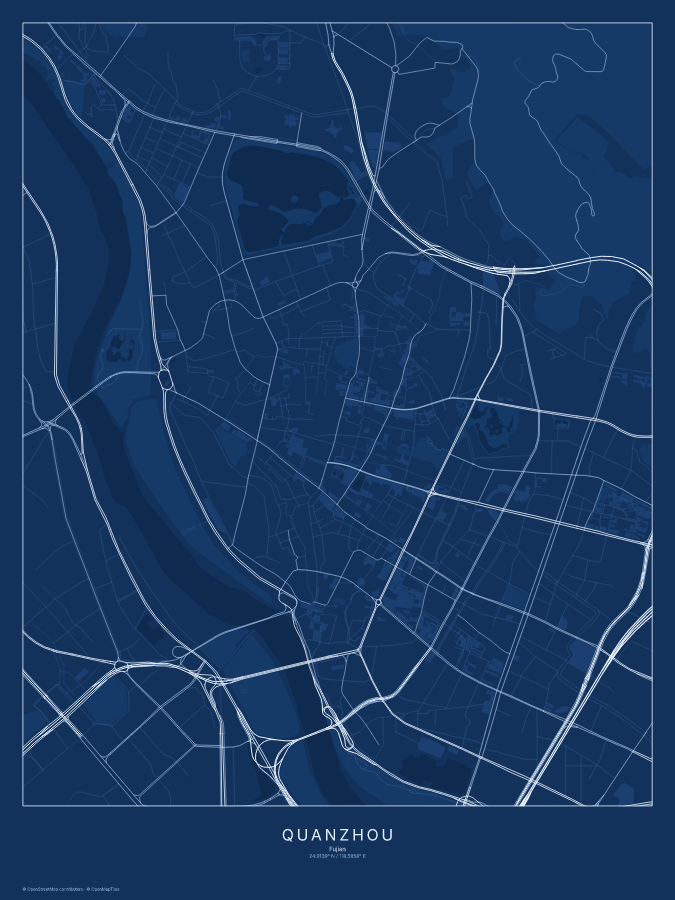 Quanzhou map poster, blueprint style