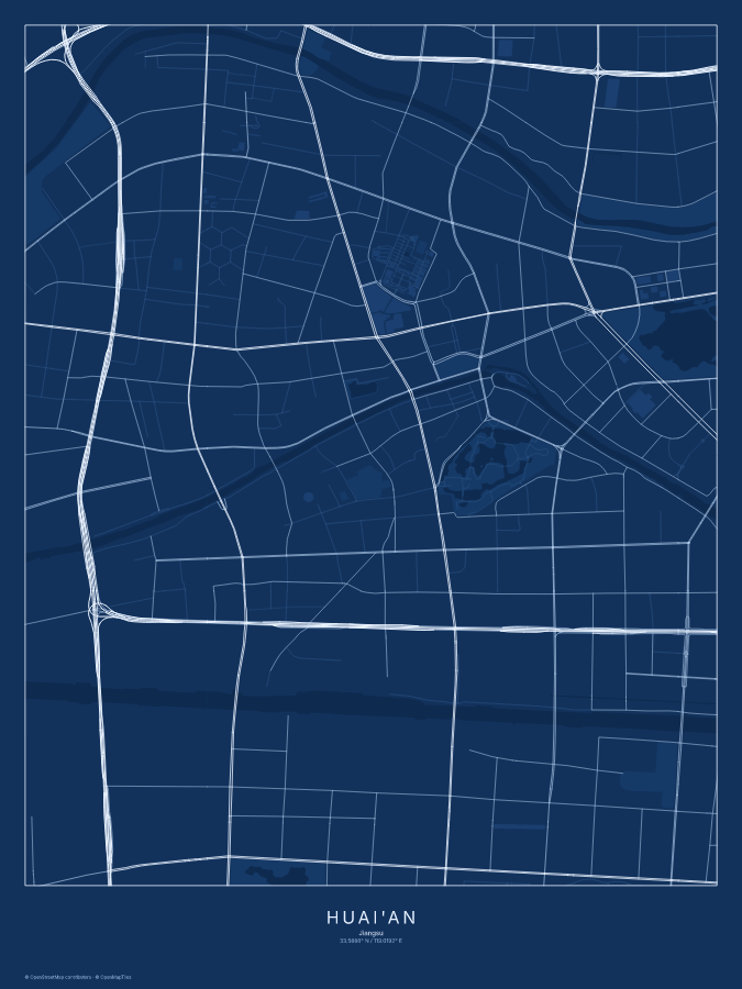 Huai'an map poster, blueprint style