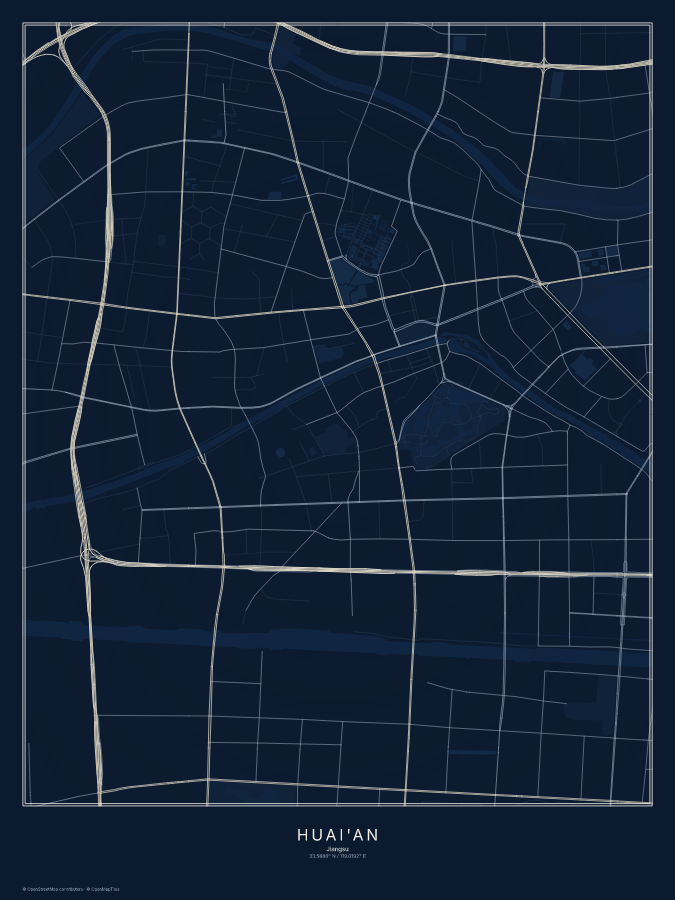 Huai'an map poster, midnight style