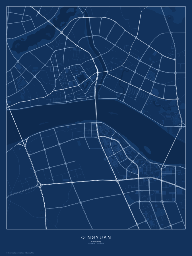 Qingyuan map poster, blueprint style