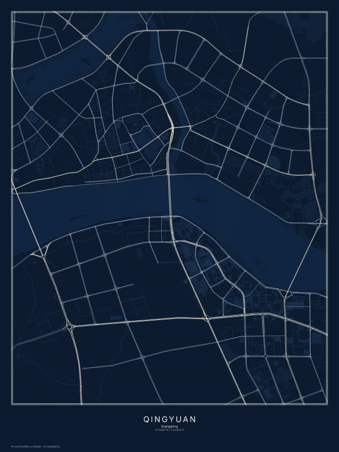 Qingyuan map poster, midnight style