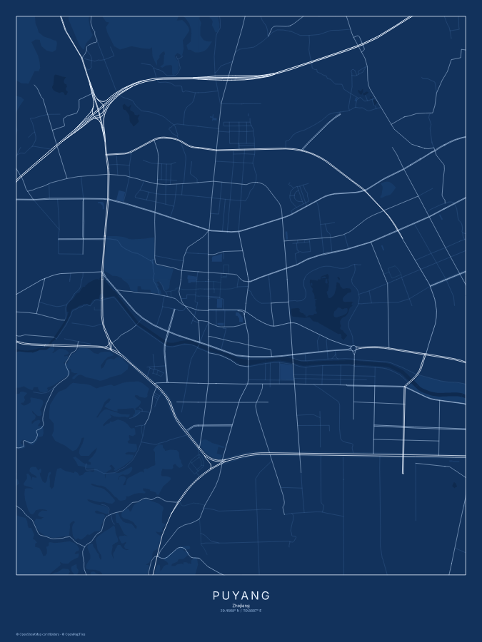 Puyang map poster, blueprint style