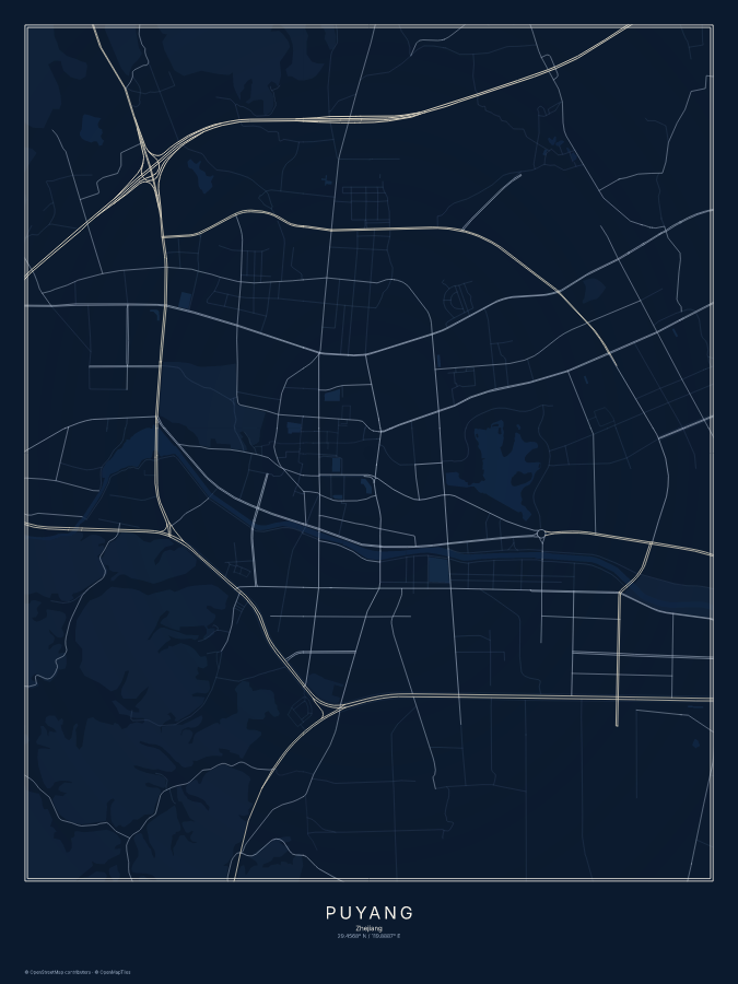 Puyang map poster, midnight style