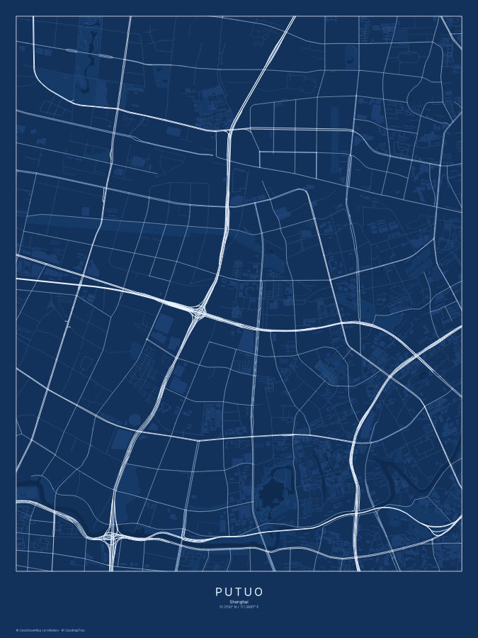 Putuo map poster, blueprint style