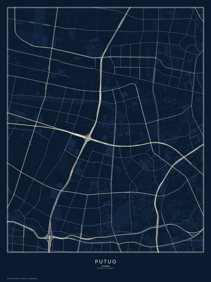 Putuo map poster, midnight style