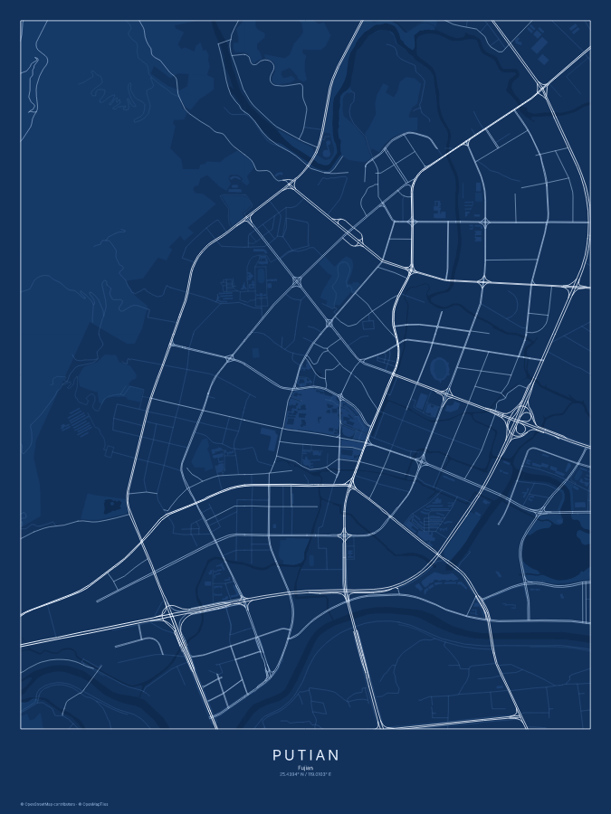 Putian map poster, blueprint style