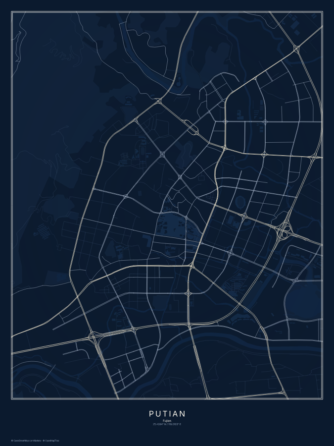 Putian map poster, midnight style