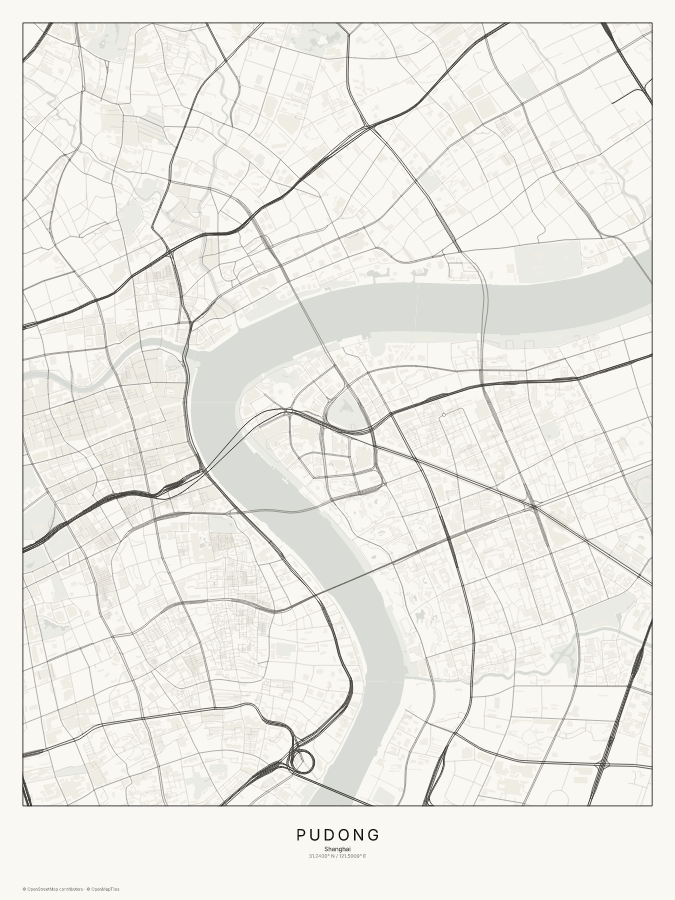 Pudong map poster, classic style