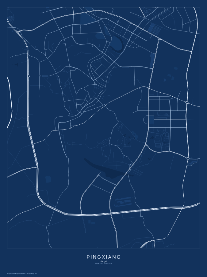 Pingxiang map poster, blueprint style