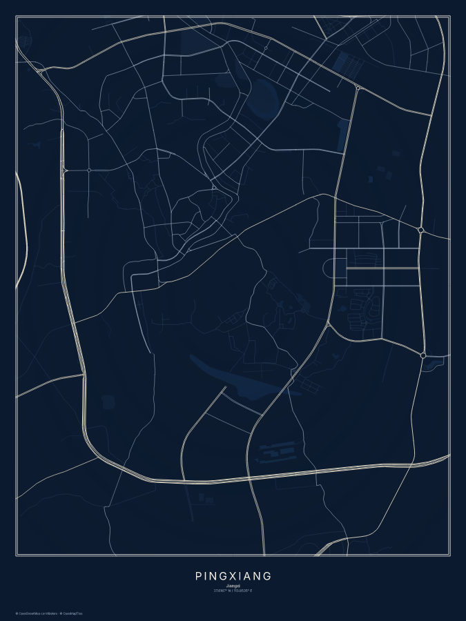 Pingxiang map poster, midnight style