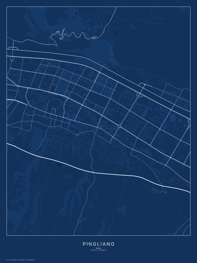 Pingliang map poster, blueprint style