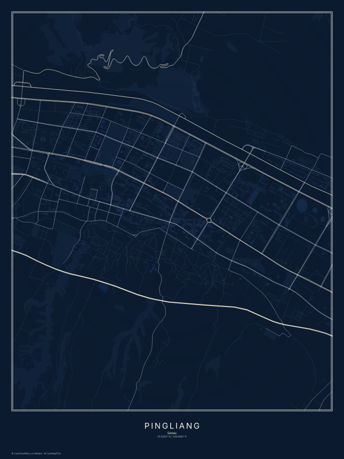 Pingliang map poster, midnight style