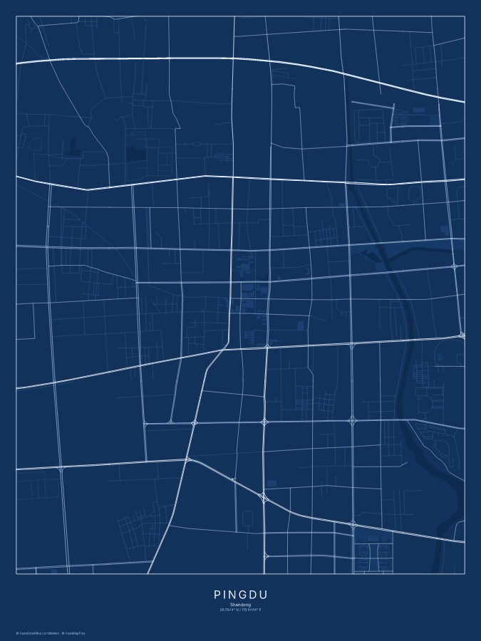 Pingdu map poster, blueprint style