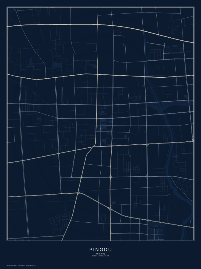 Pingdu map poster, midnight style
